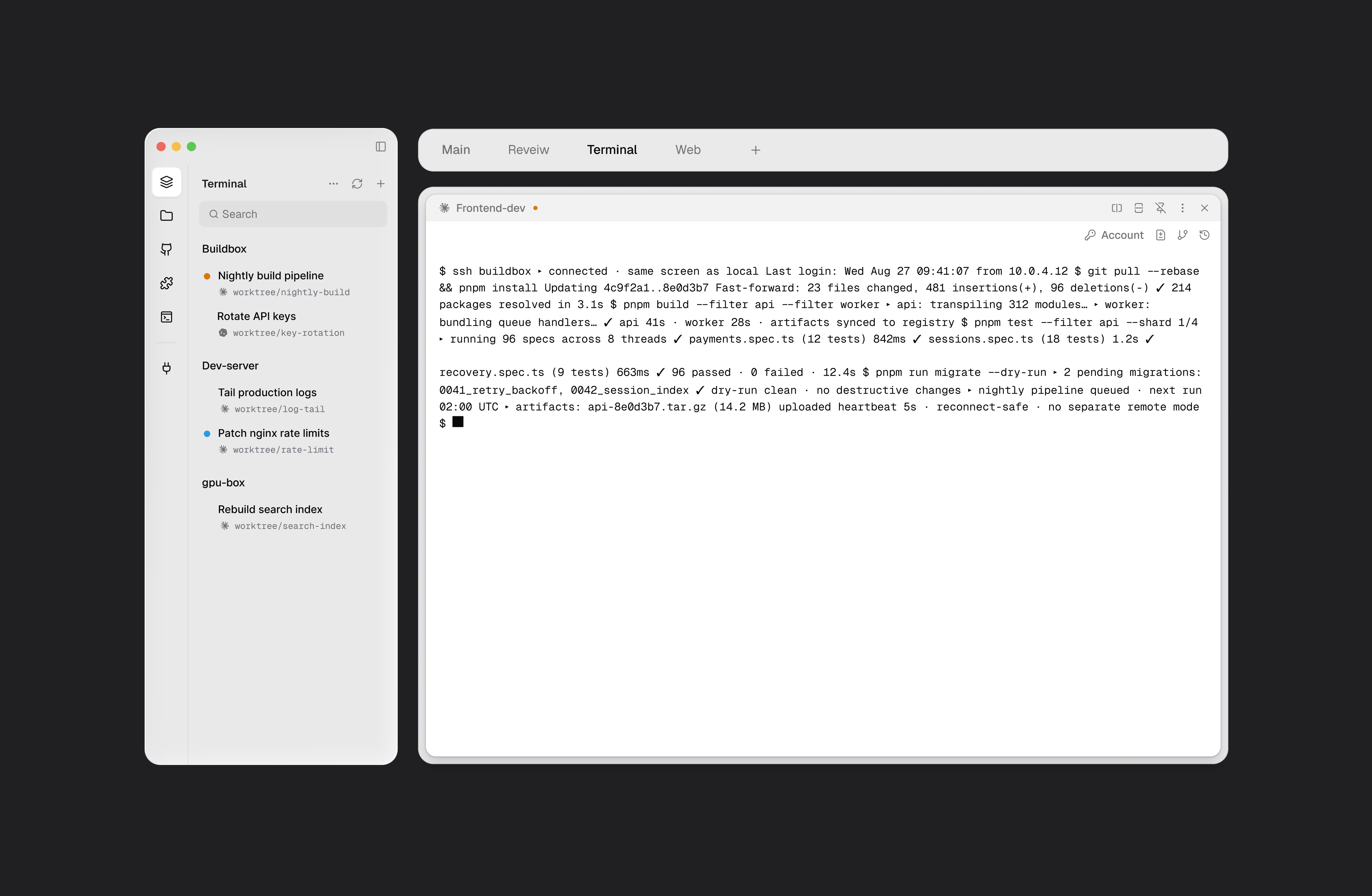 Original Terminal workspace illustration with local and SSH projects